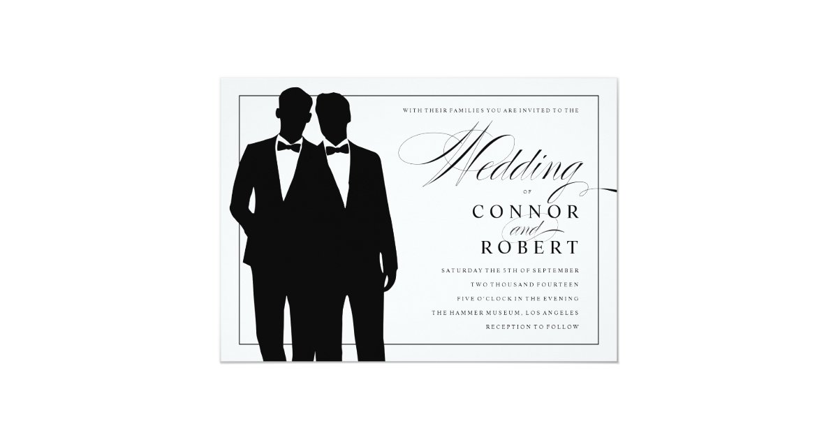 Gay Wedding Invitation Two Grooms Silhouettes Zazzle