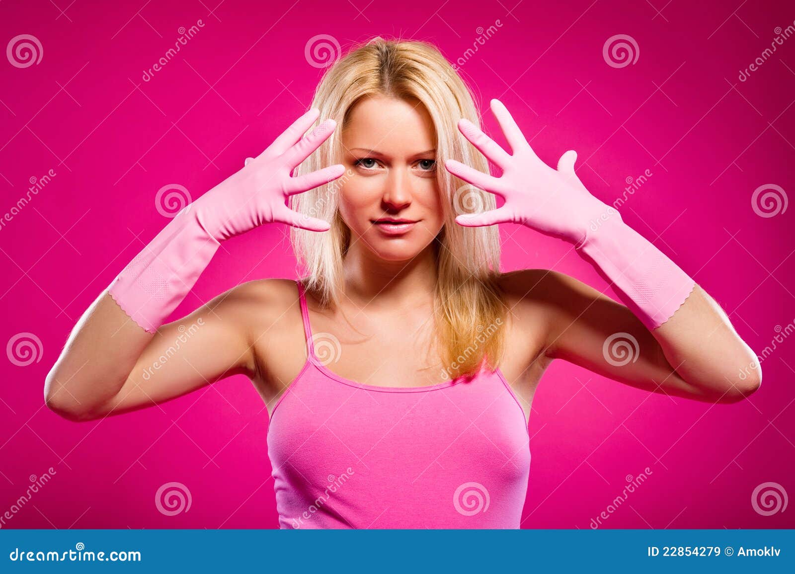 Woman In Rubber Gloves Indoors Royalty Free Stock Images