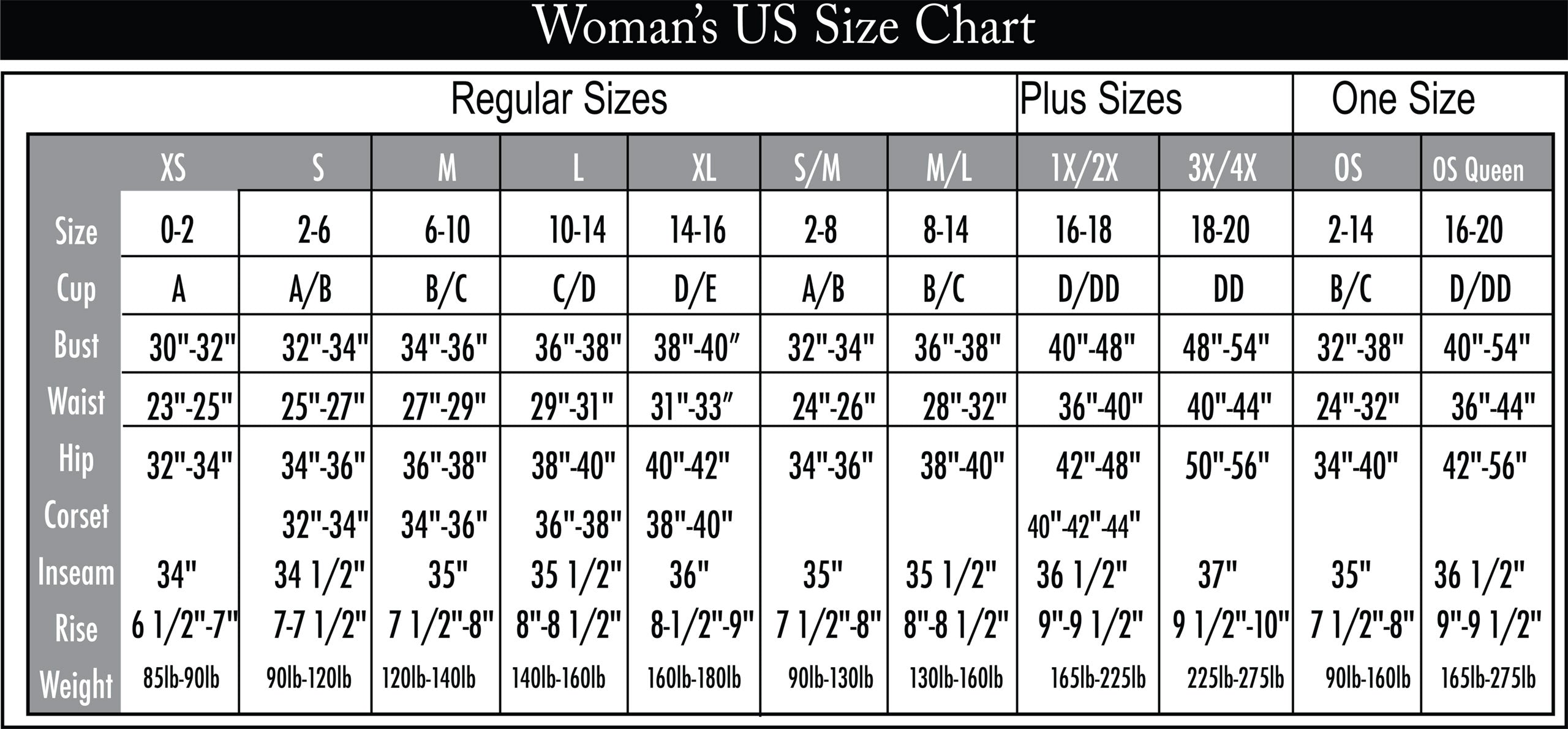 Size Chart Femme Fatale