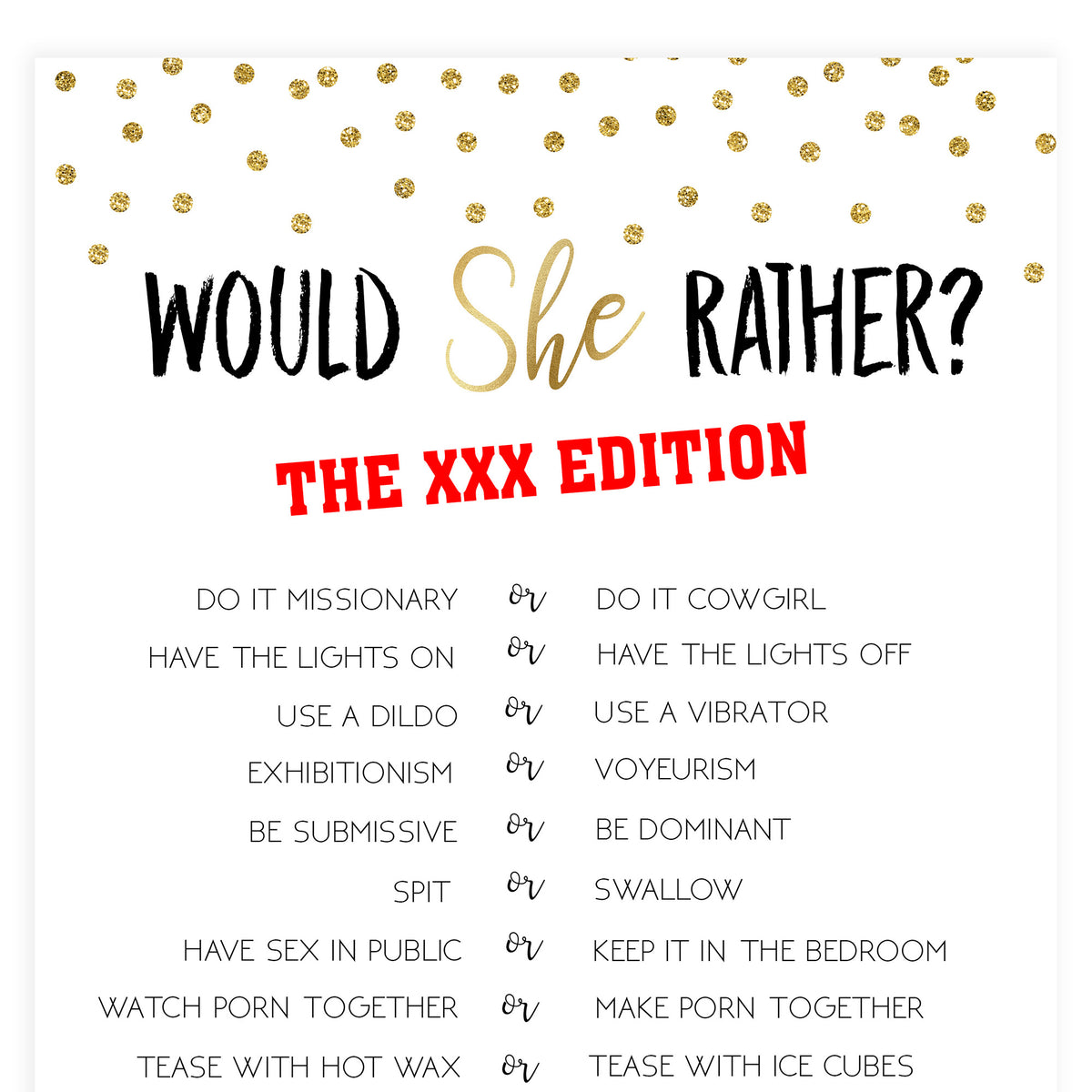 Xxx Would She Rather Game Printable Adult Bachelorette Party Games