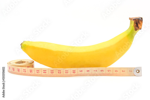 Banana With Measuring Tape Isolated On A White Background