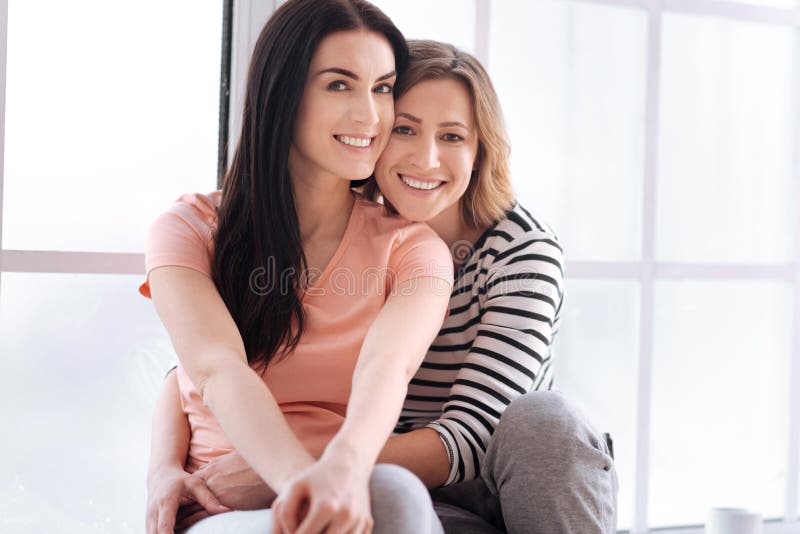 7 Lesbian Couple Posing Pajamas Home Photos Free