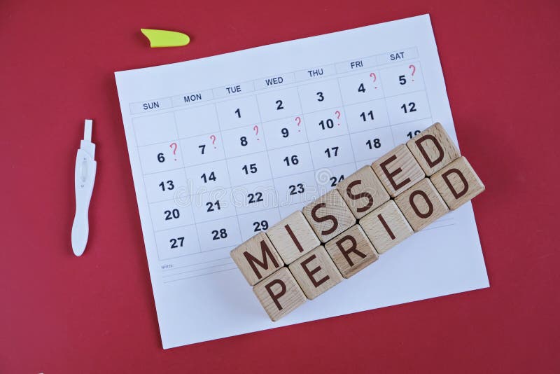 Missed Period Marked On Calendar Pregnancy Test Woman`s Health And