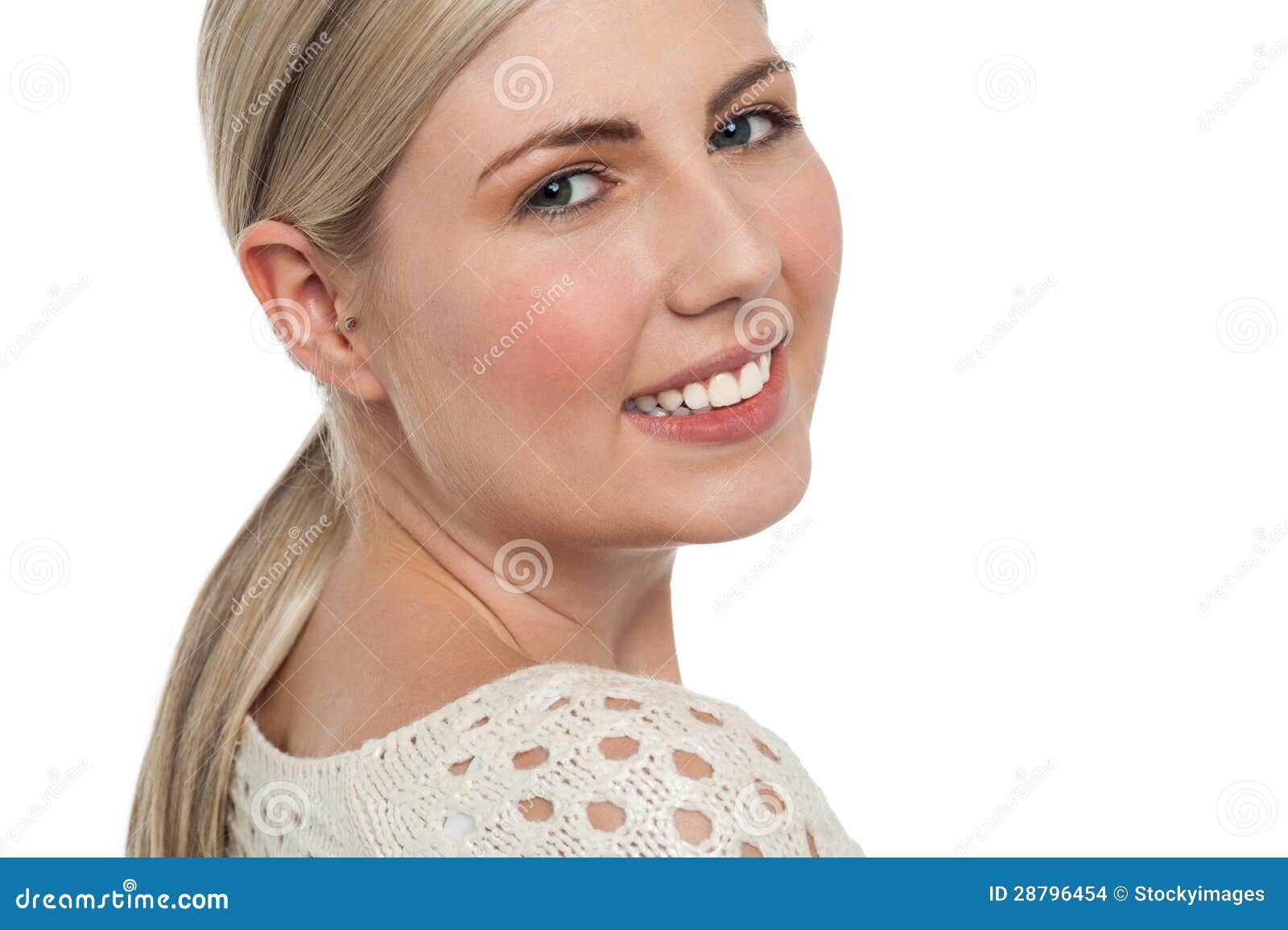 Tight Face Closeup Of Smiling Teen Blonde Girl Stock