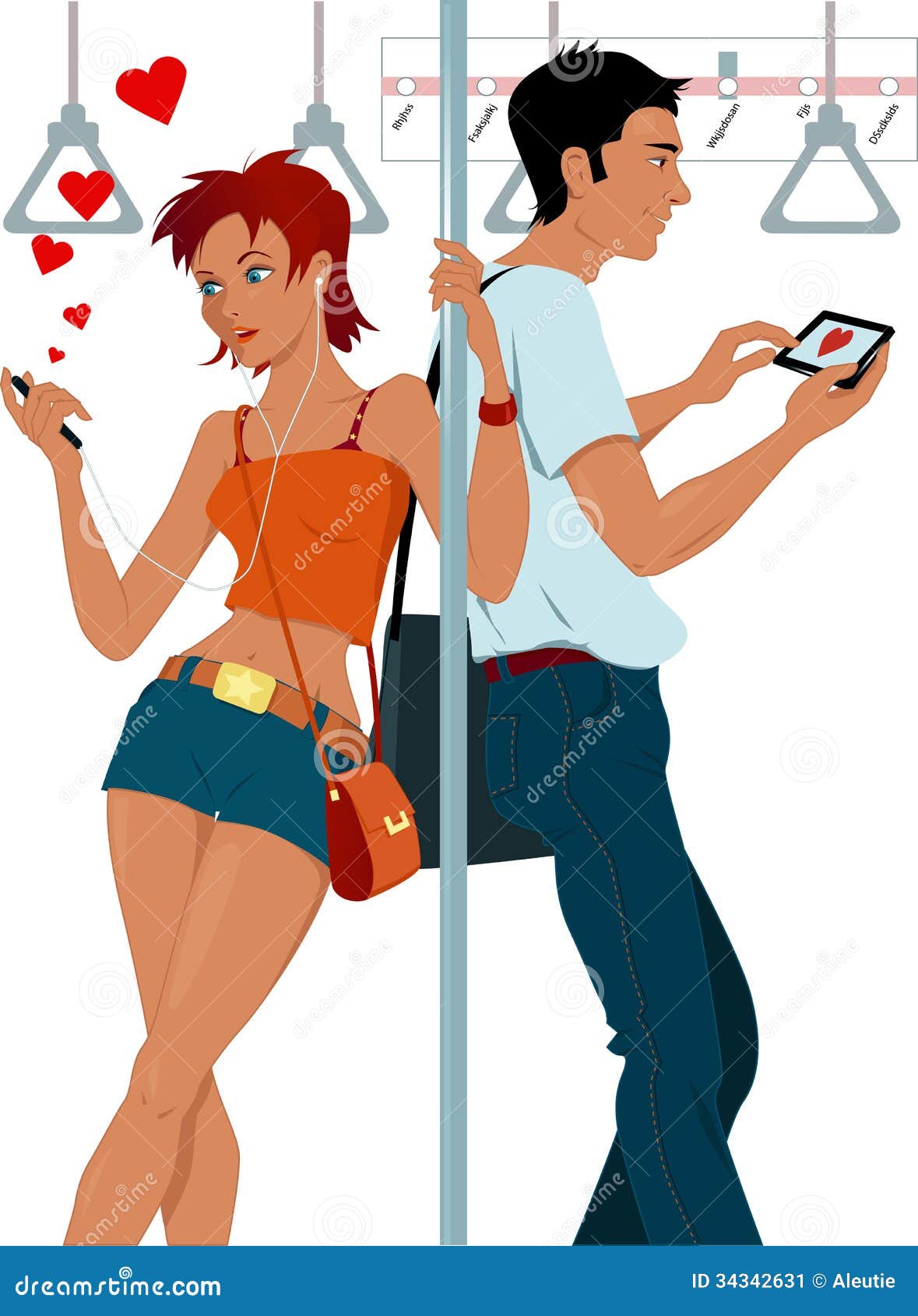Young Couple Sexting On A Subway Stock Vector Illustration Of Connect