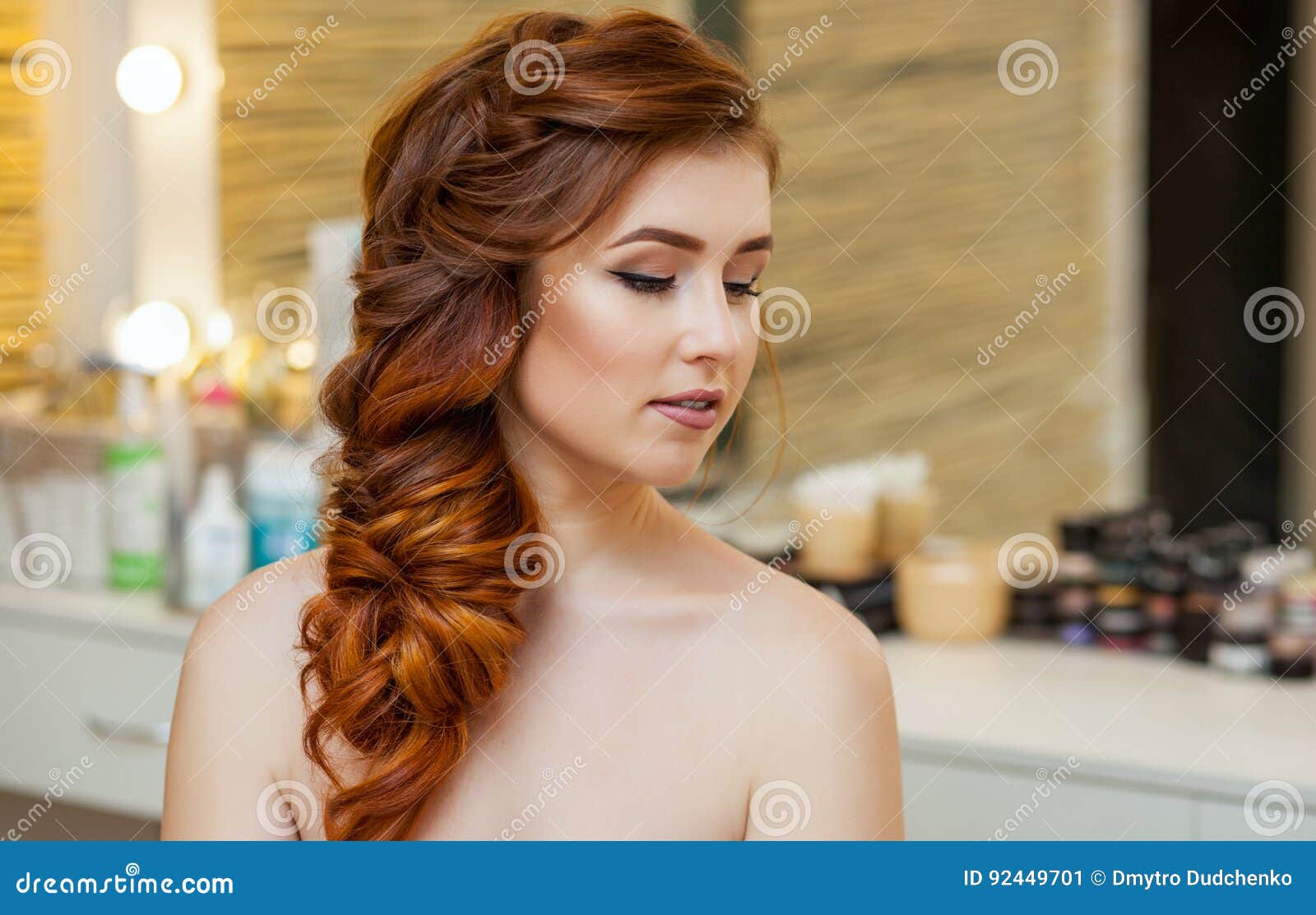 Beautiful Girl With Long Red Haired Hairy Hairdresser