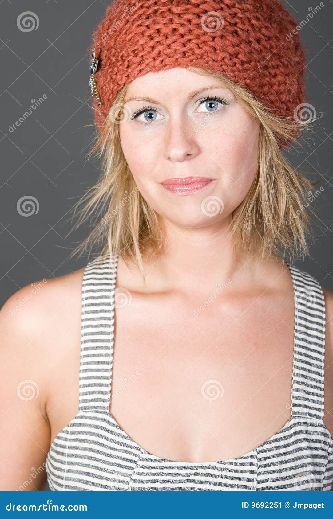 Cute Blonde Girl In Beanie Hat Smiling Stock Image Image