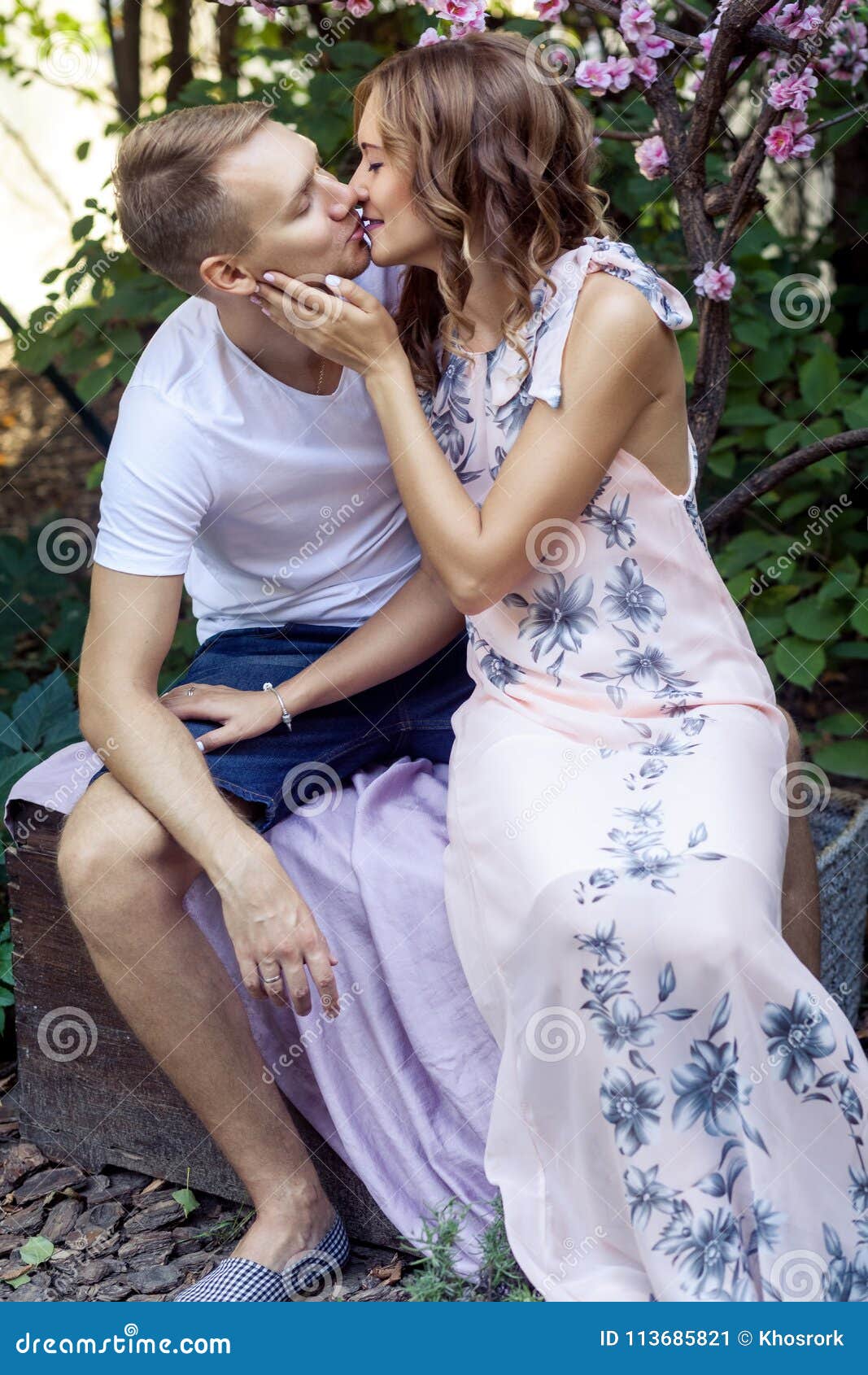 Passionate Kiss Of A Lovely Couple In The Park Stock Image