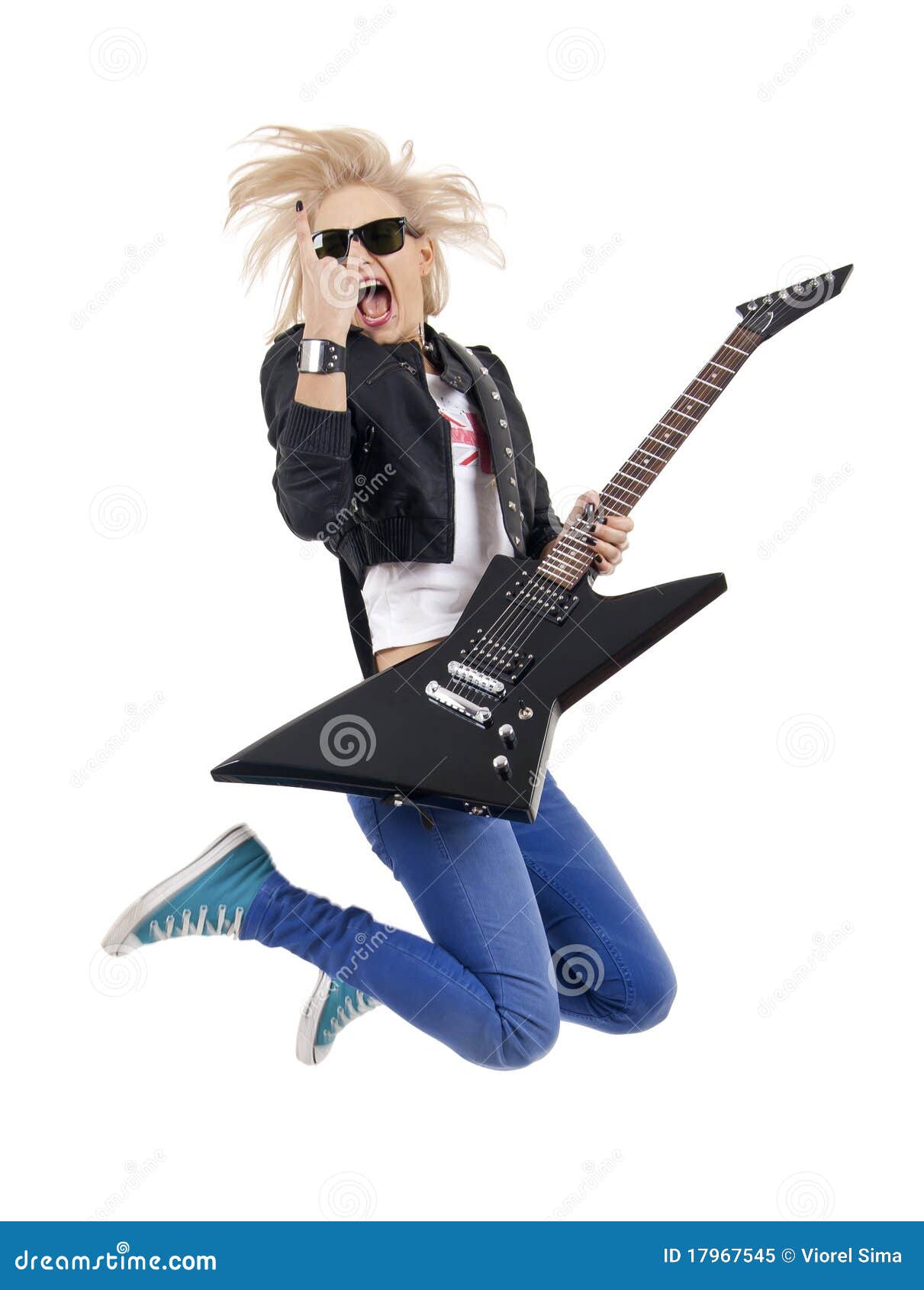 Screaming Girl With Electric Guitar Stock Image Image Of Lady