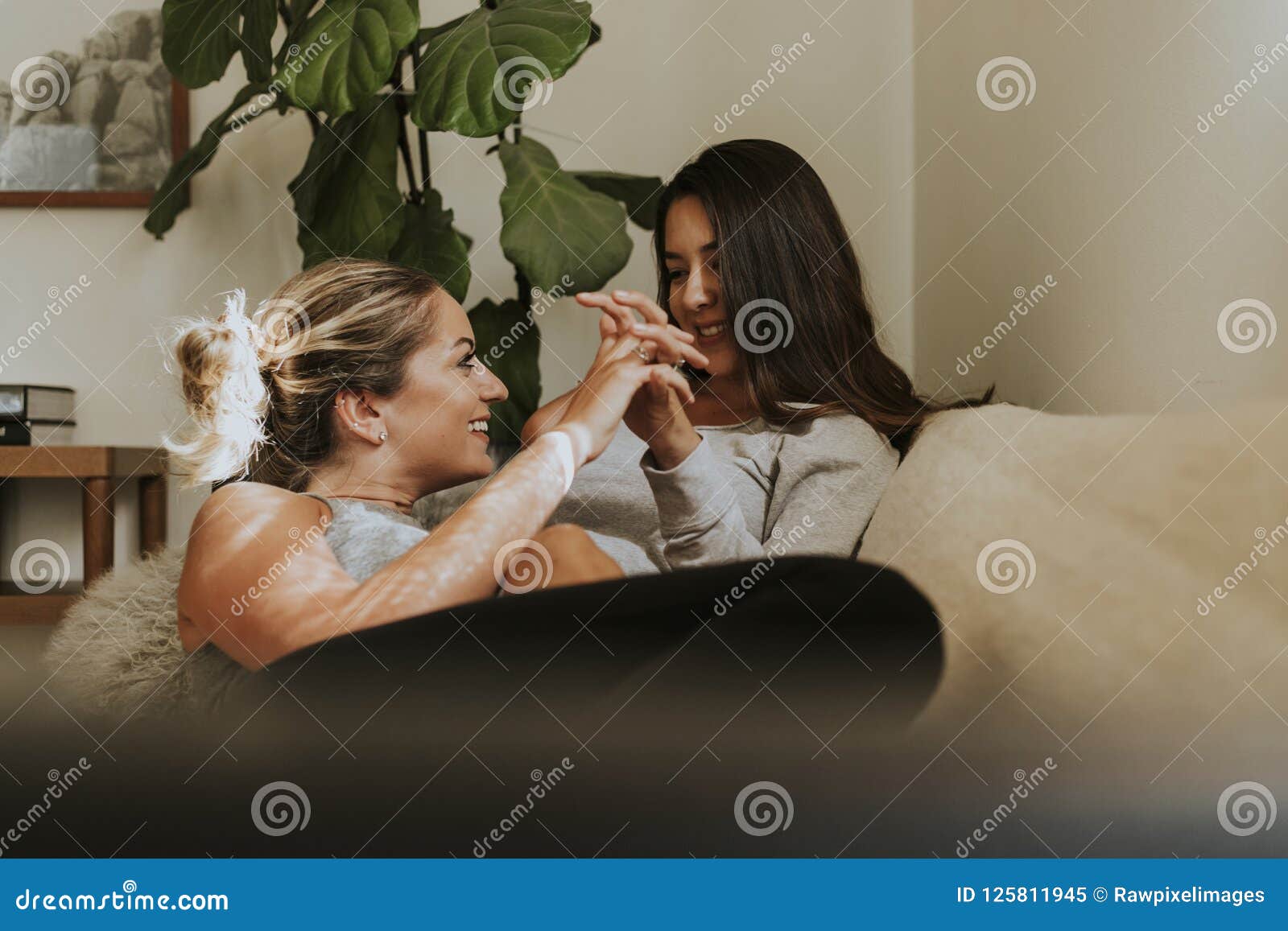 Sweet Lesbian Couple On The Sofa Stock Image Image Of
