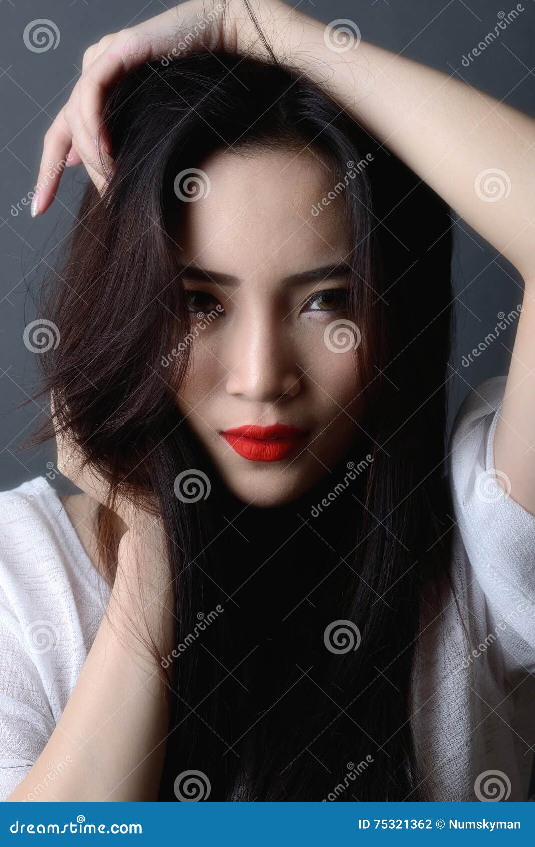 Studio Shot Close Up Face Of Beautiful Asian Woman Model
