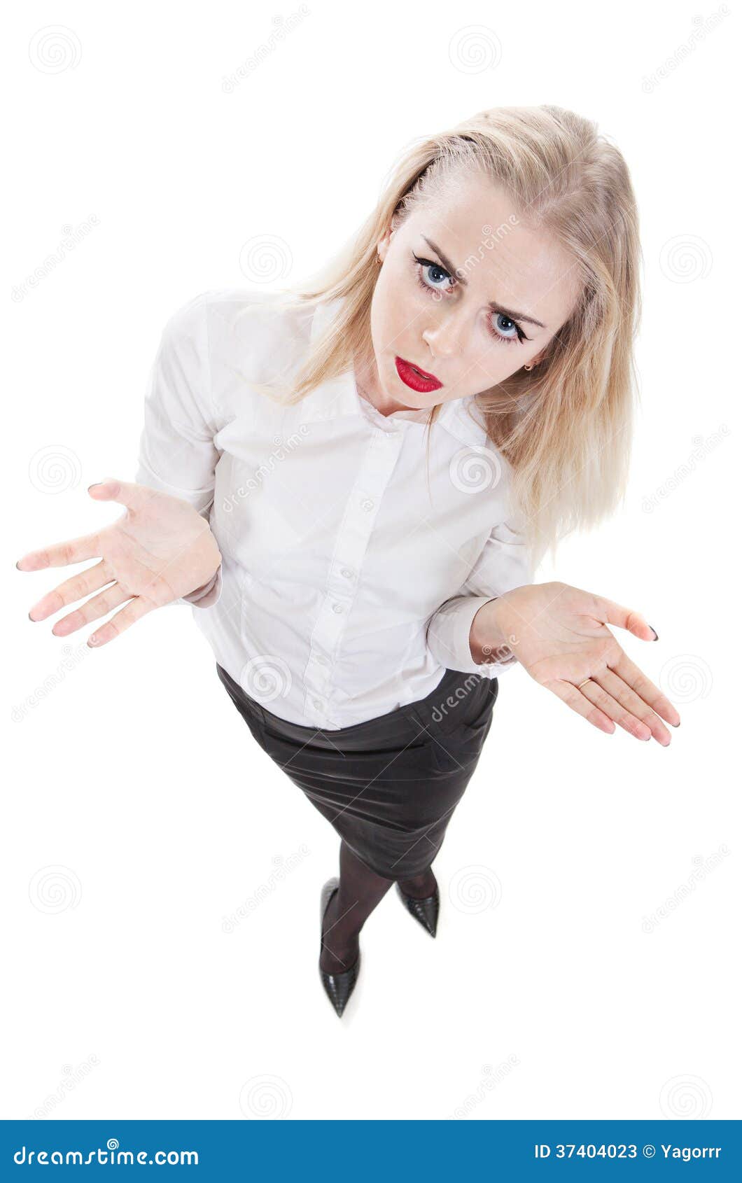 Surprised Business Woman With Hands Spread Apart
