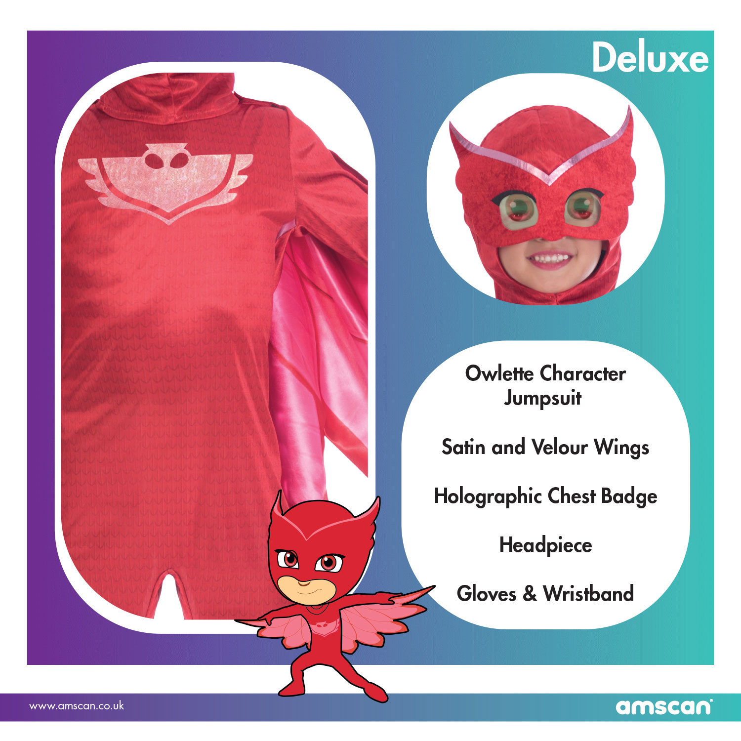 Pj Masks Owlette Deluxe Costume Age 5 6 Years 1 Pc Amscan