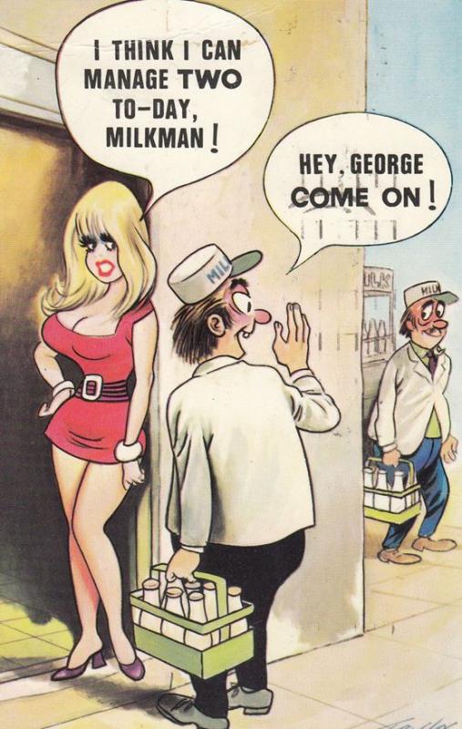 Milkman Delivering Sexy Lady Milk Dairy 1970s Bamforth Comic Humour