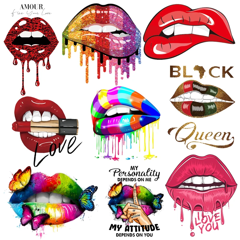 Sexy Print Lips Patches For Clothes Heat Transfer Thermal Stickers Diy