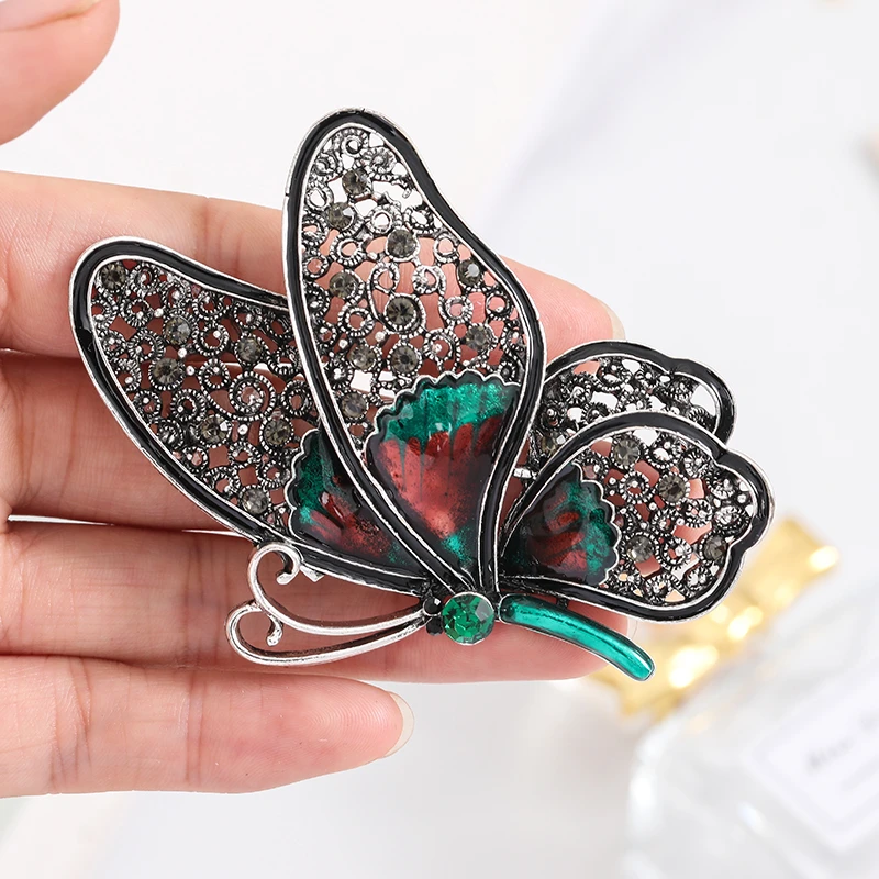 Vintage Fashion Beautiful Black Big Butterfly Brooch Crystal Insect Sex