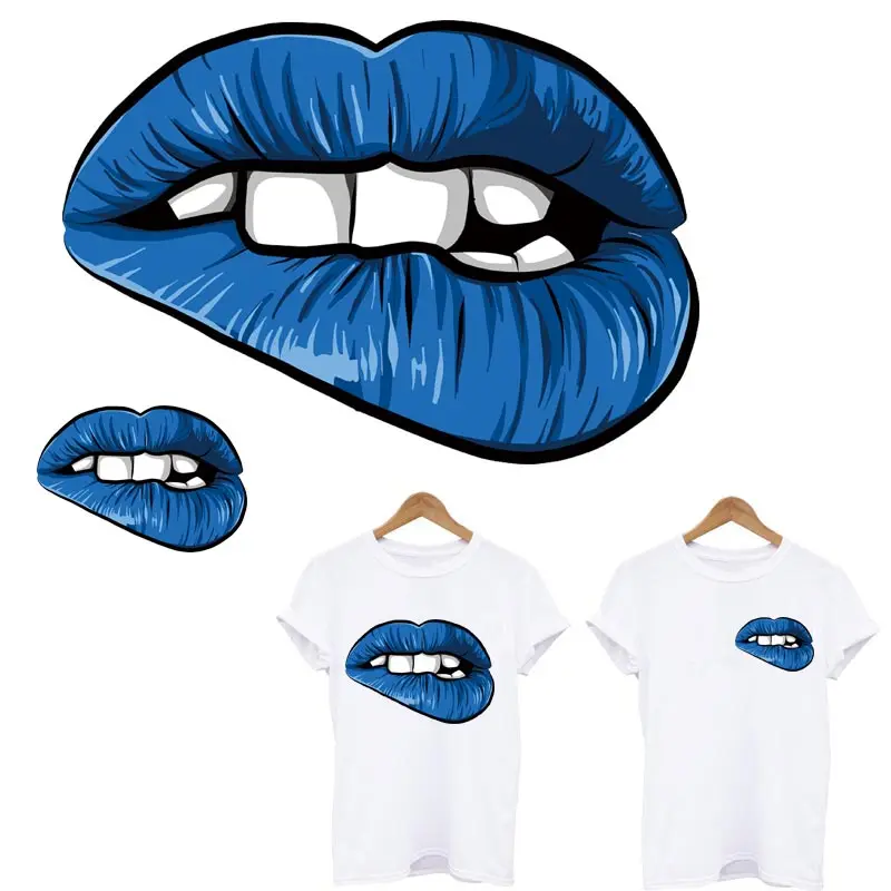 Bule Color Lips Patches On Clothes Diy Thermal Heat Transfers Sticker