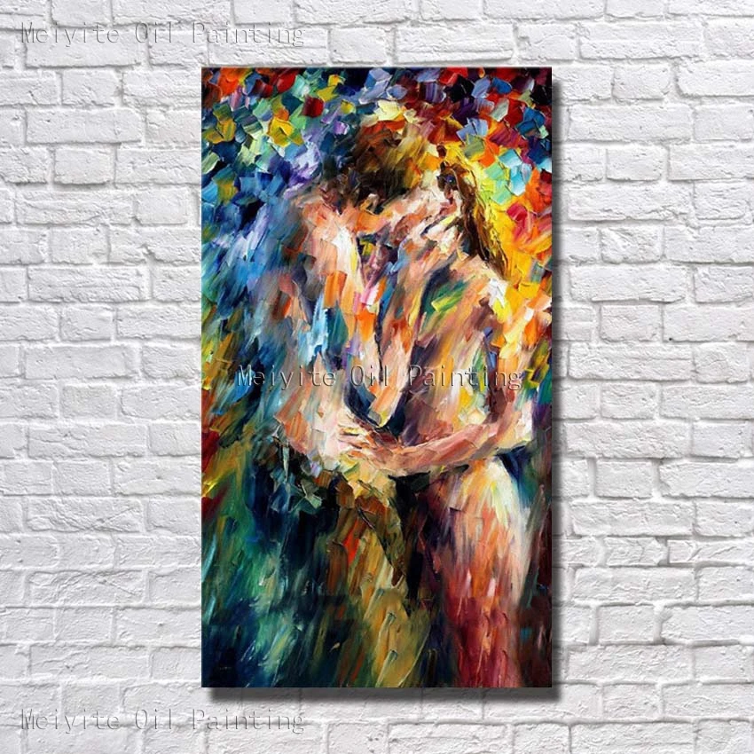 Ba Oil Painting Hand Made On Canvas Lover Kiss Oil Painting Modern
