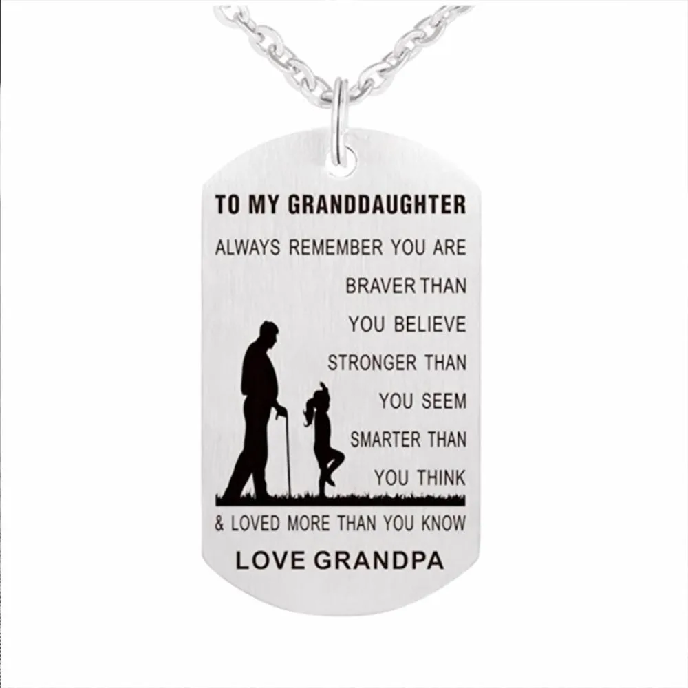 To My Granddaughter Grandpa Grandma Stainless Steel Necklace Tag Dog