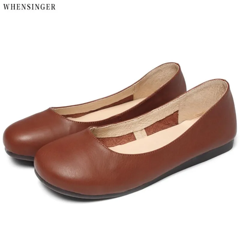 Whensinger Spring Summer Genuine Leather Ballet Flats Women Flat Shoes