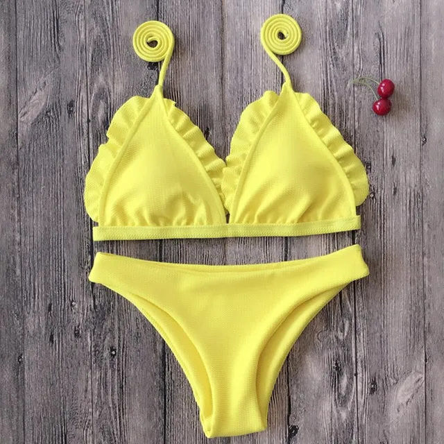 Vertvie Solid Swimsuits Women Halter Elastic Bikini Set Push Up