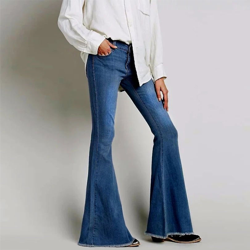 2016 Vintage Low Waist Elastic Flare Jeans Women Retro