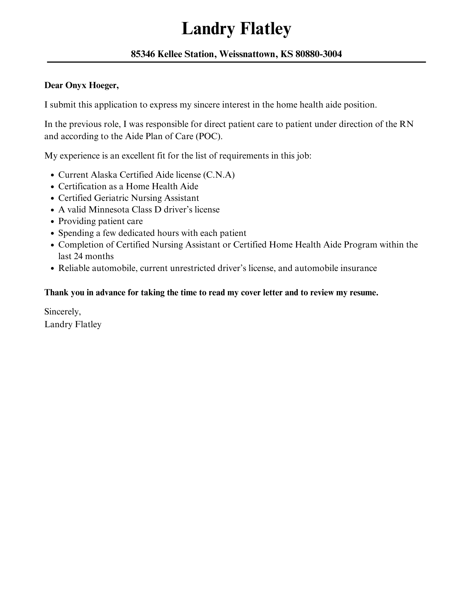 Home Health Aide Cover Letter Velvet Jobs