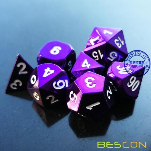 Bescon 7pcs Set Heavy Duty Metal Dice Set Glossed Color Of Purple