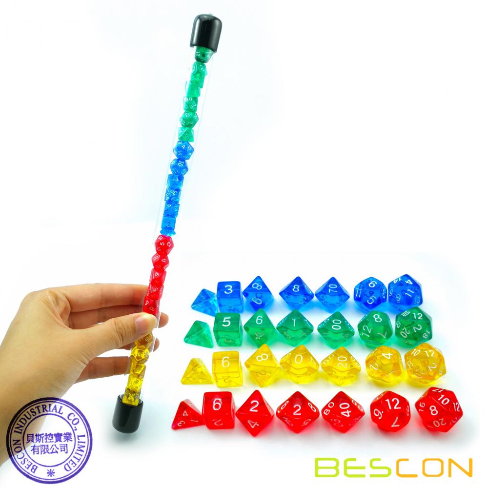 Bescon 28pcs Colorful Translucent Mini Polyhedral Dice Set In Tube