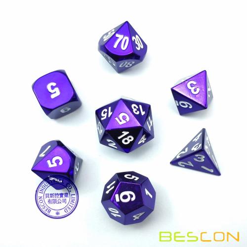 Bescon 7pcs Set Heavy Duty Metal Dice Set Glossed Color Of Purple