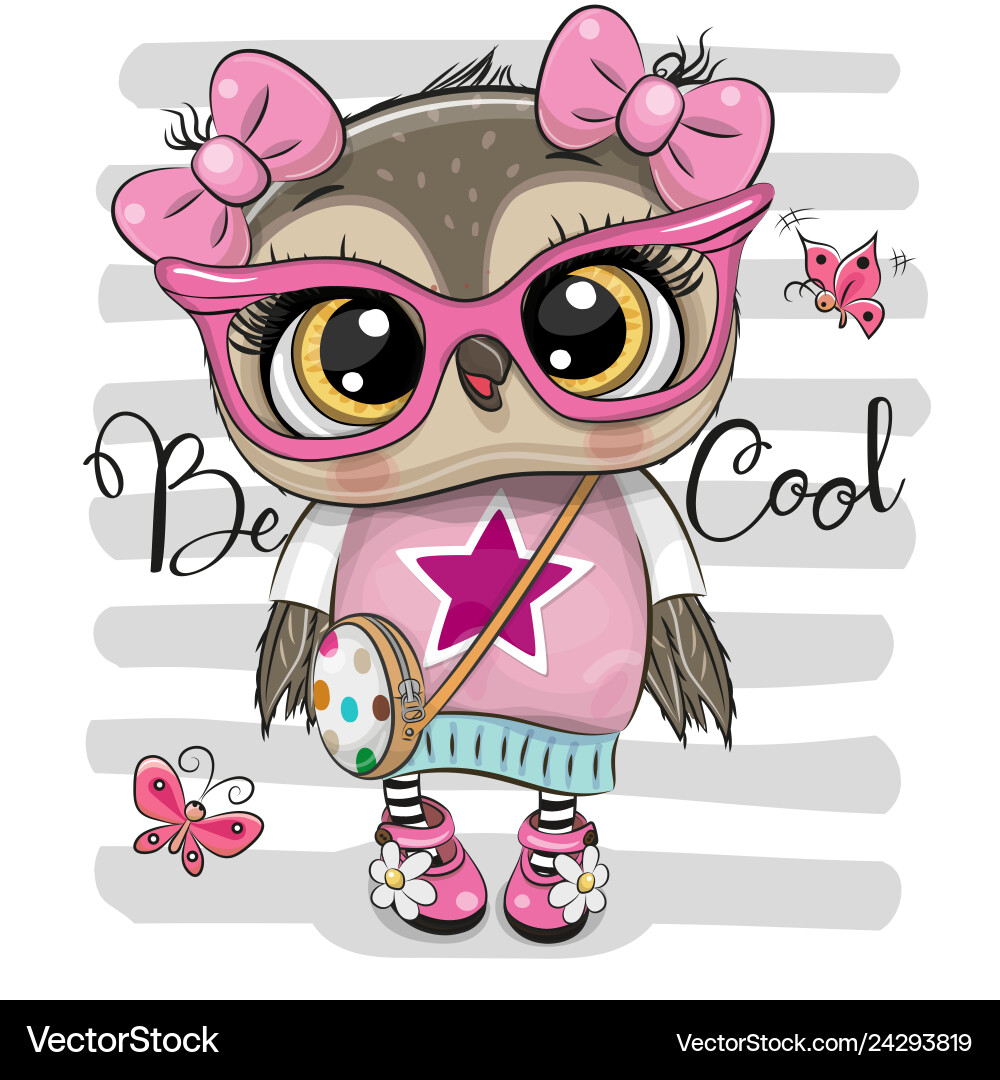 Cartoon Owl In Pink Glasses Royalty Free Vector Image