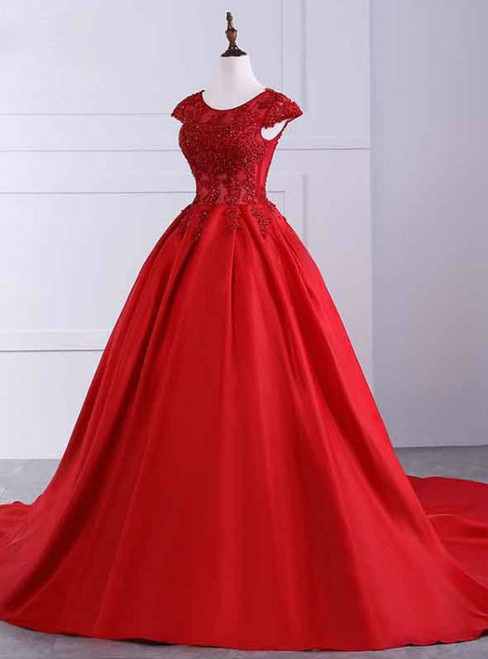 Red Ball Gown Long Satin Prom Dresses Red Prom Dresses Red Party Gowns