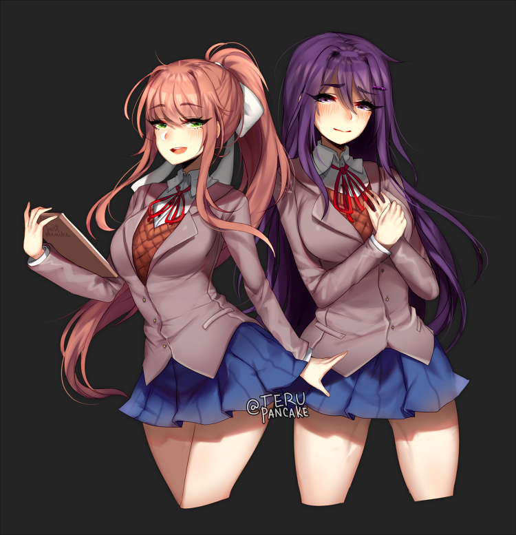Monika And Yuri Doki Doki Literature Club Drawn By Terupancake Danbooru