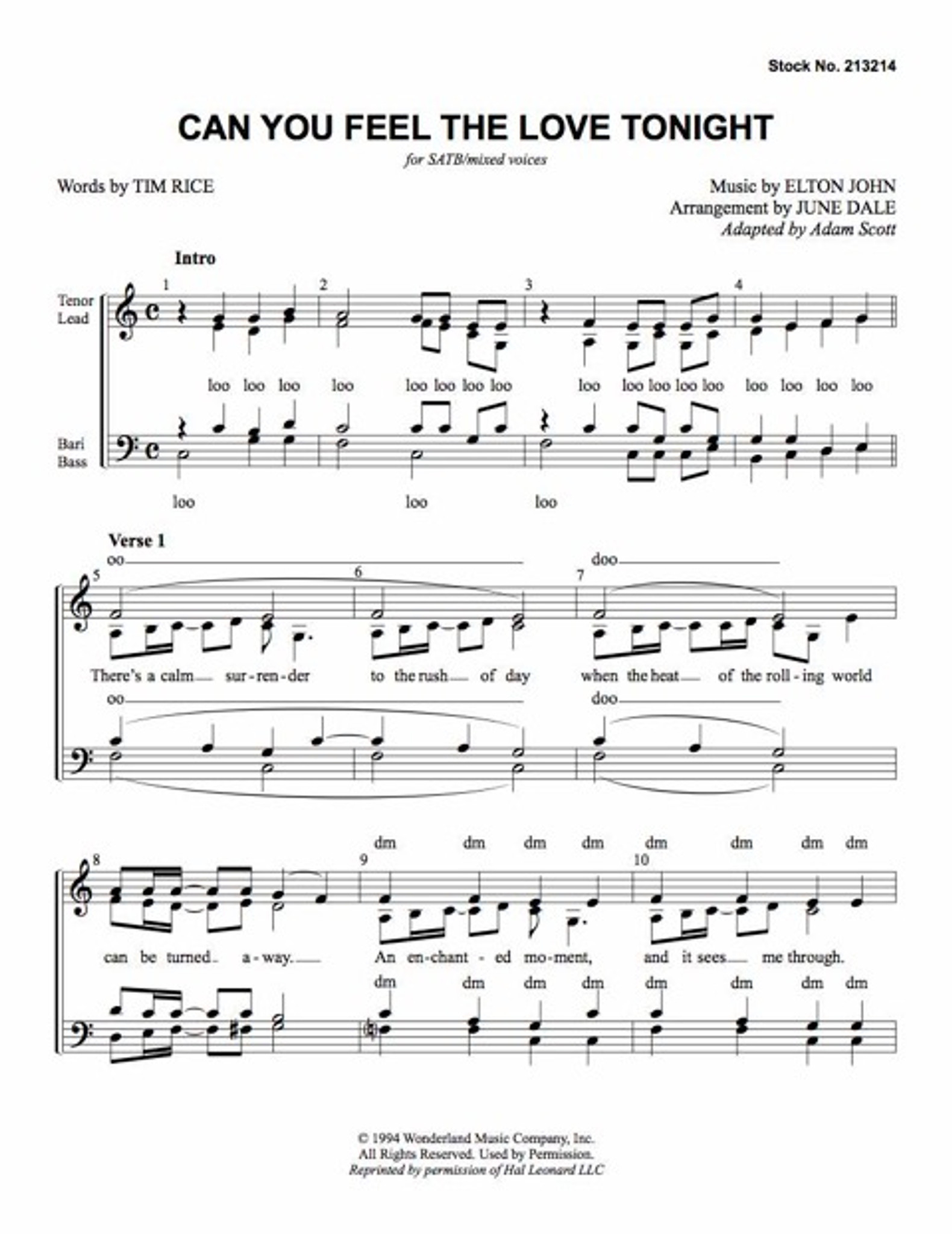 Can You Feel The Love Tonight Satb Arr J Dale Download