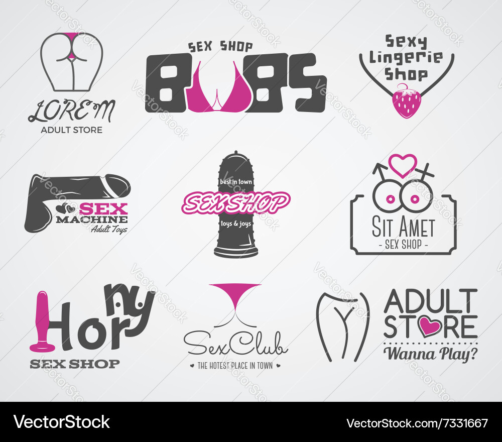 Collection Of Cute Sex Shop Logo And Badge Design Vector Image