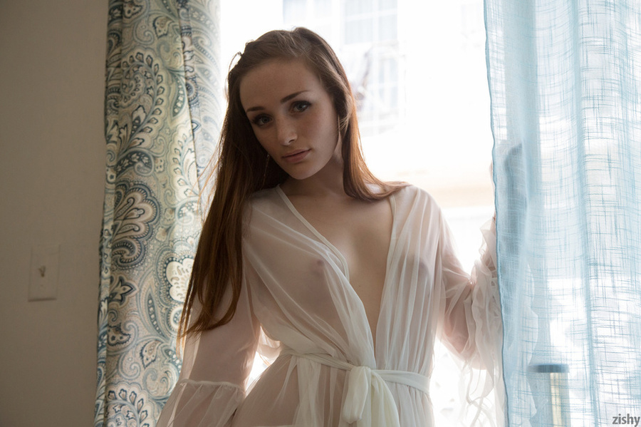 Redhead In A Sheer White Nightgown Sensuall Xxx Dessert Picture 2