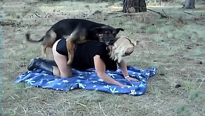 Blonde Woman Let Her Dog Bang Her Bare Cunt Outdoors In A