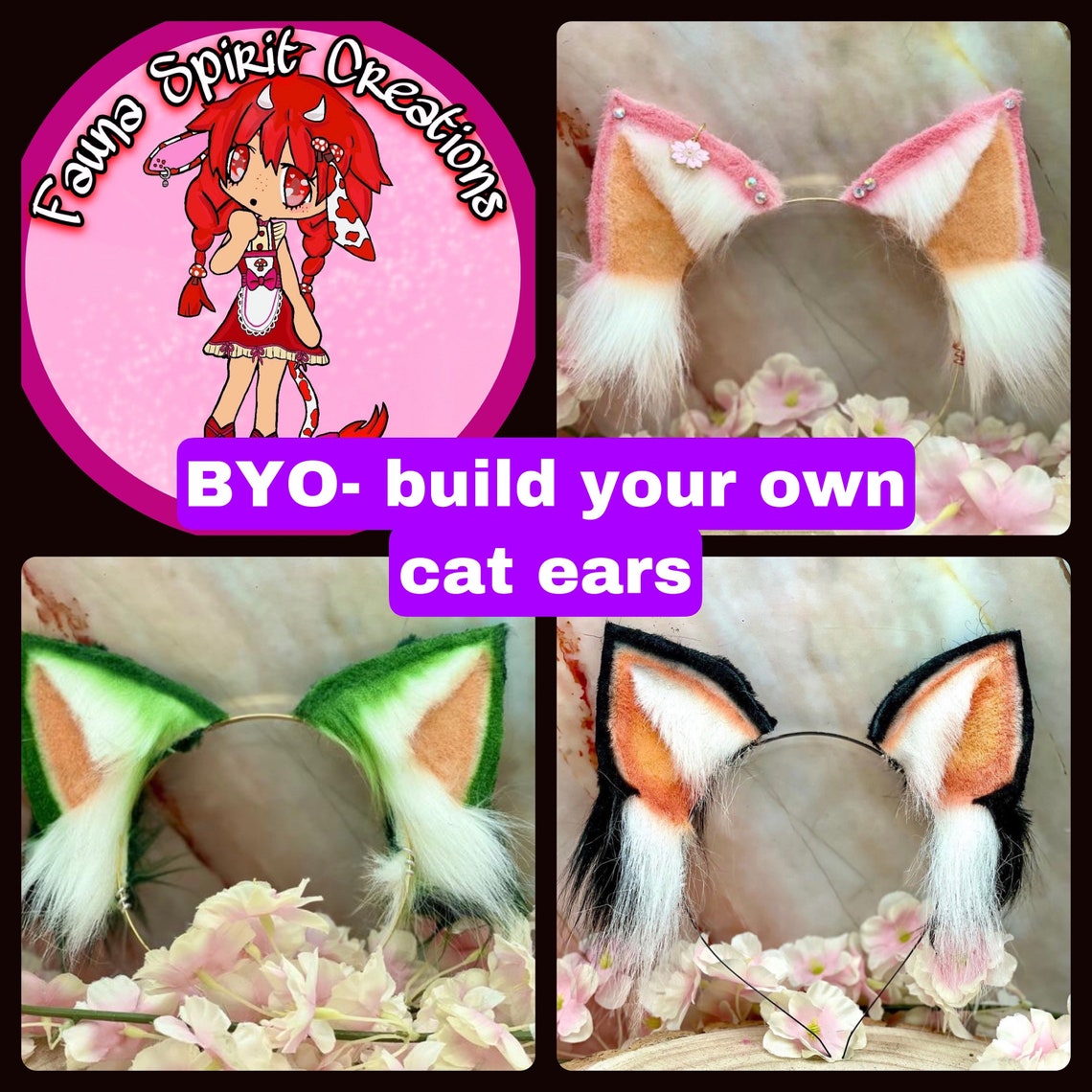 Byo Cat Ears Airbrushed Luxury Faux Fur Animal Ears Headband Etsy