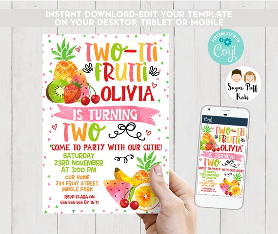 Printable Two Tti Fruity Birthday Invitations Two Tti Frutti Birthday