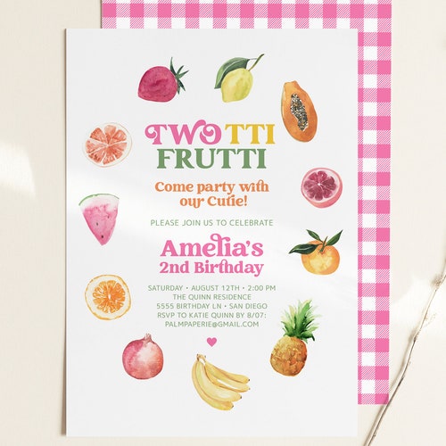 Twotti Frutti 2nd Birthday Party Invitation Tutti Frutti Etsy