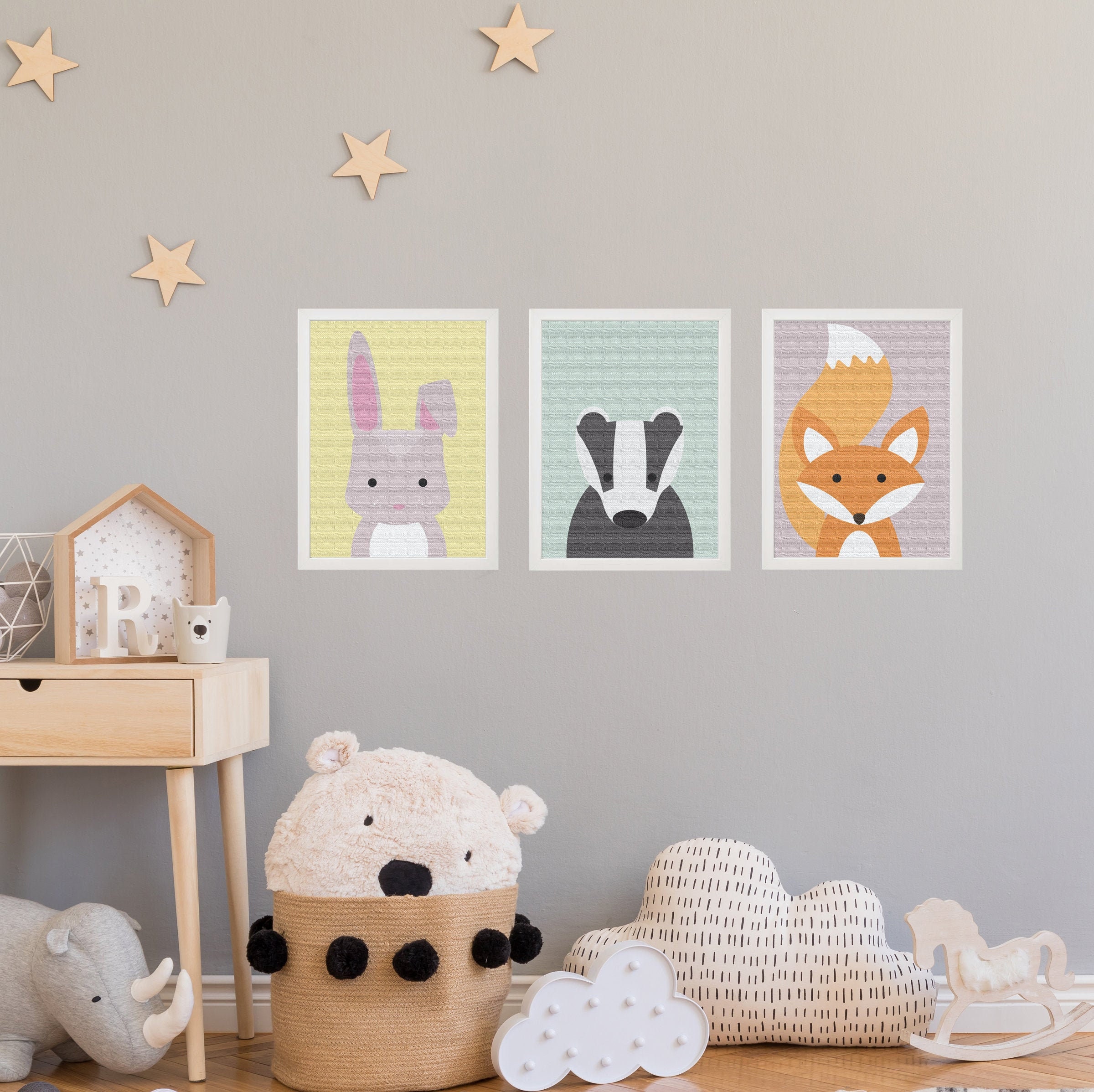 Set Of 3 White Framed Nursery Wall Art Prints Cute Woodland Etsy Uk