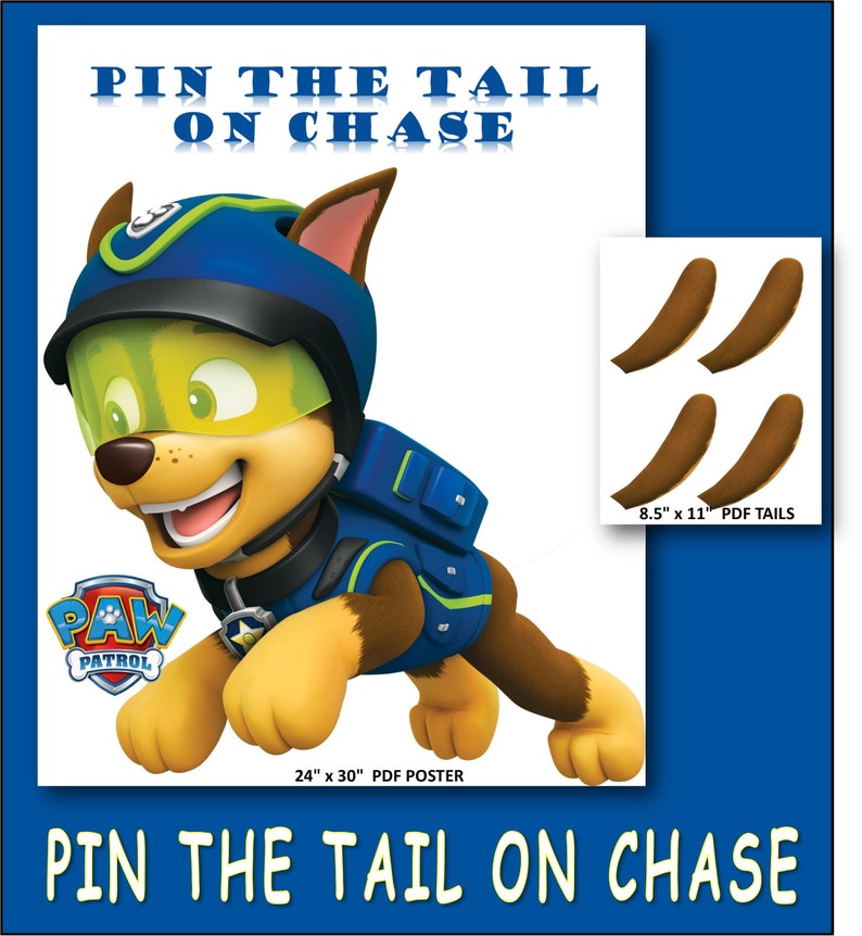 Pin The Tail On Chase Paw Patrol Birthday Printable Game