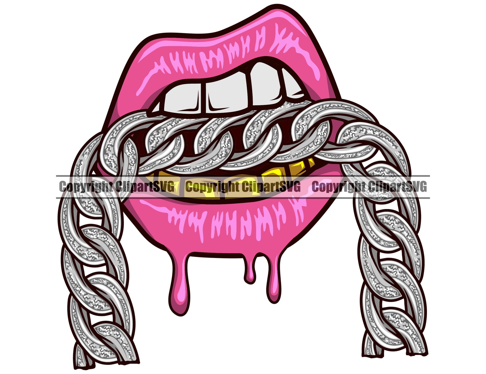 Sexy Lips Bite Diamond Gold Chain Teeth Mouth Doctor Mask Drip Etsy