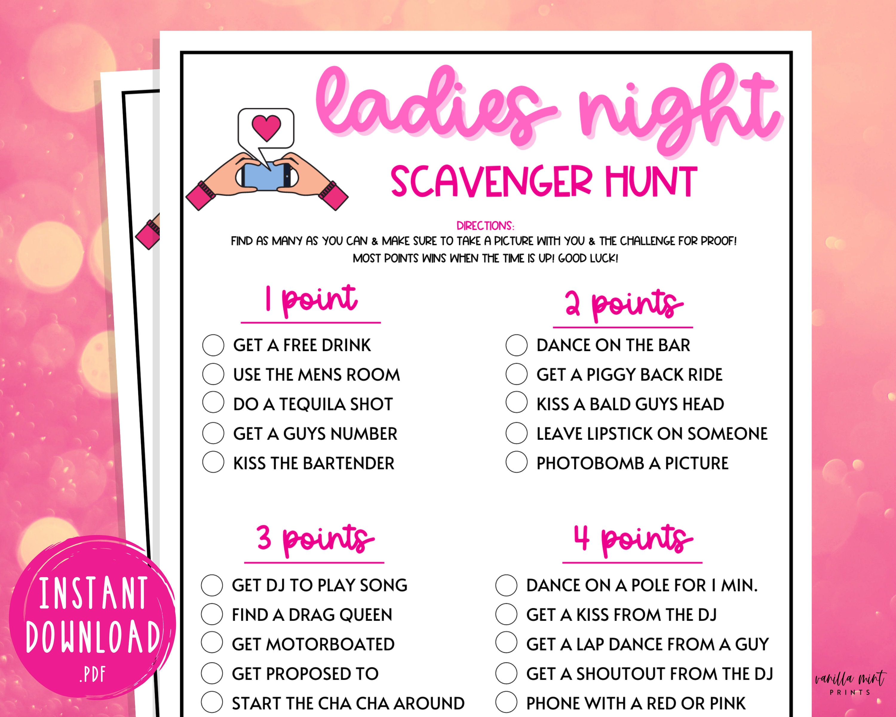 Ladies Night Scavenger Hunt Game Party Games Fun Girls Etsy Nederland