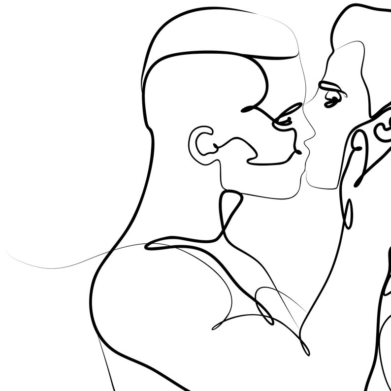 Picasso Inspired One Line Gay Couple Drawing Same Sex Couple Etsy