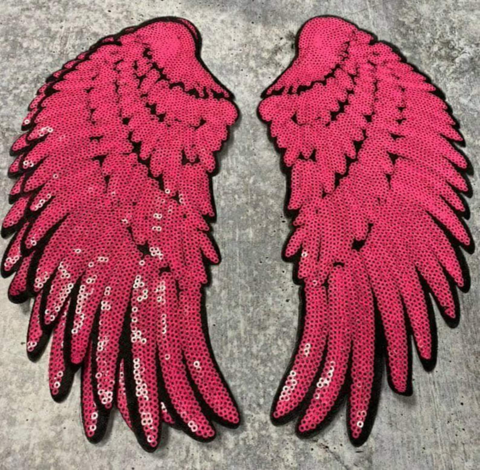 New Sequins Hot Pink Angel Wings Patch Iron On Size Etsy