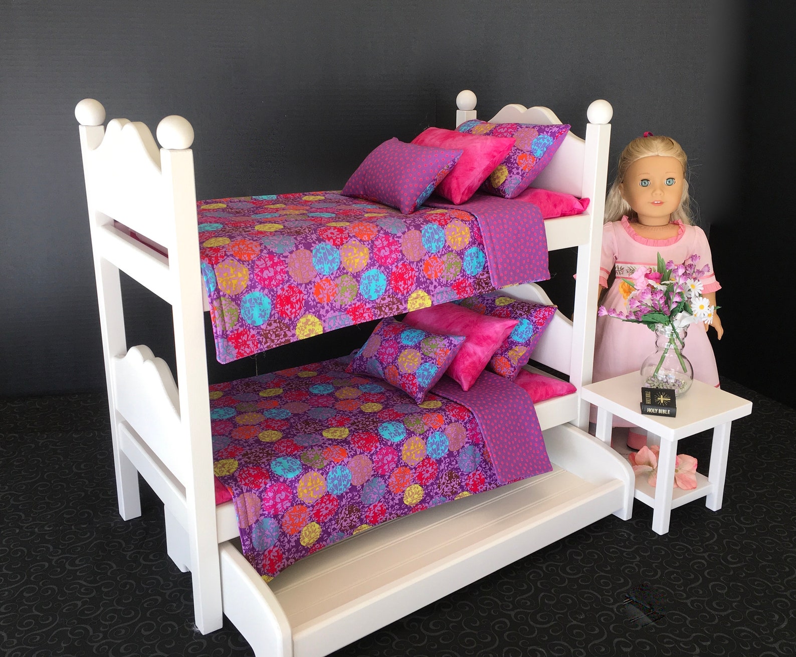 American Girl Doll White Bunk Beds With Purple Pink And Blue Etsy