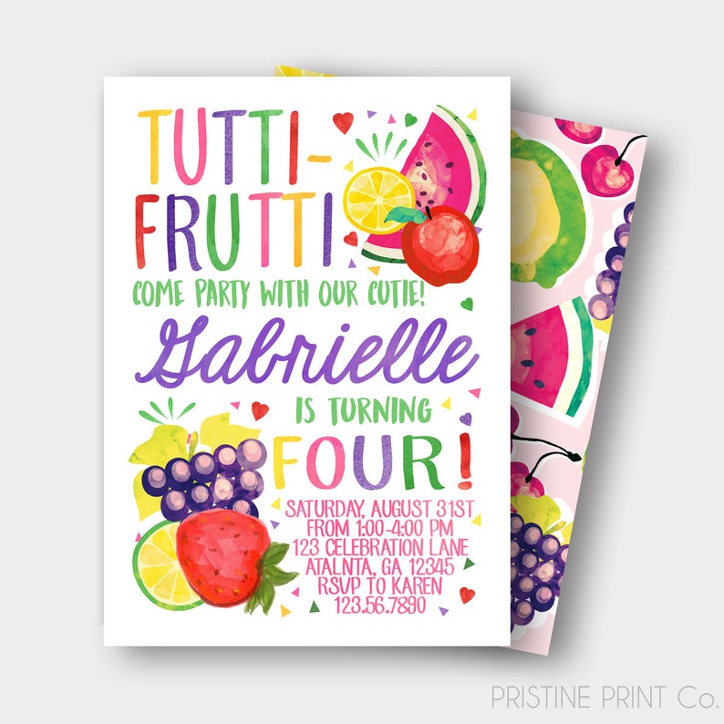 Tutti Frutti Birthday Invitation Two Tti Frutti Fruit Etsy