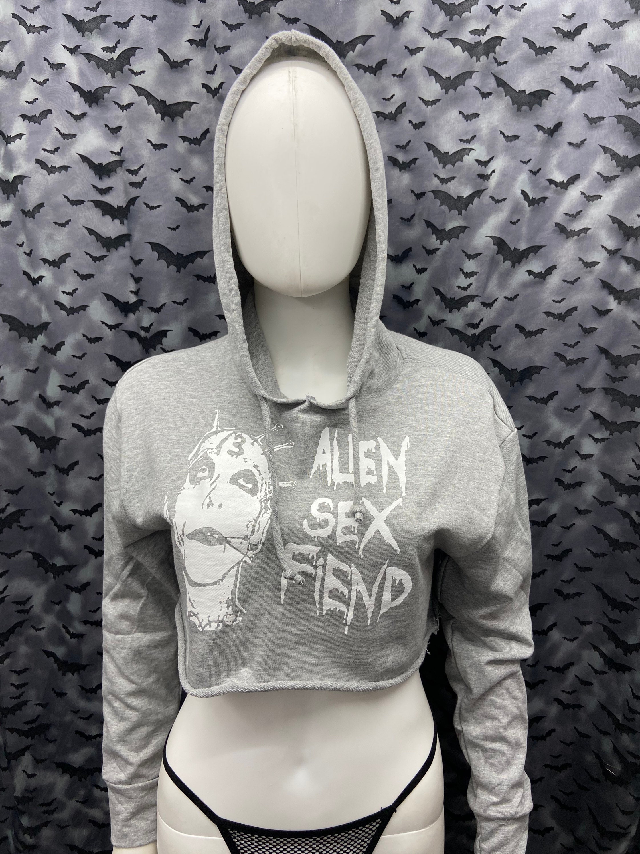 Official Alien Sex Fiend Long Sleeve Gray Crop Hoodie Etsy