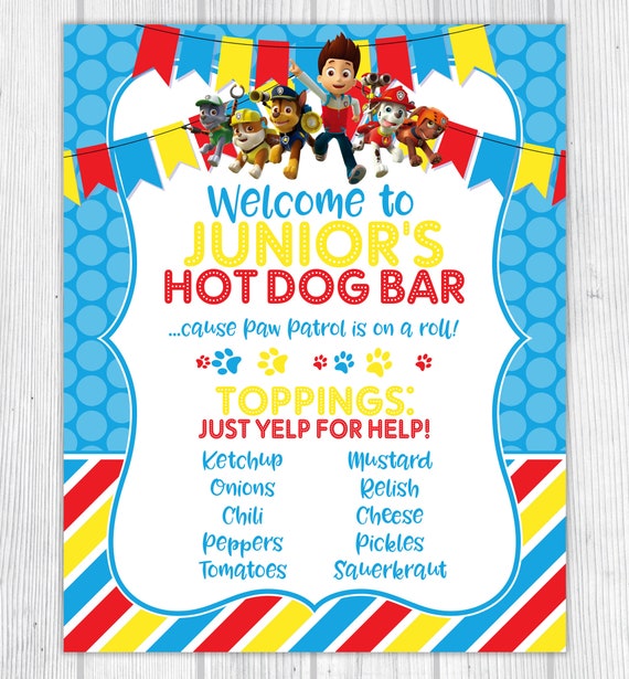 Paw Patrol Hot Dog Bar Sign